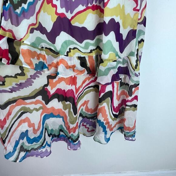 Anthropologie C. Keeper 100% Silk V-Neck Ruffled Abstract Women's Dress Size 6 - Picture 8 of 10